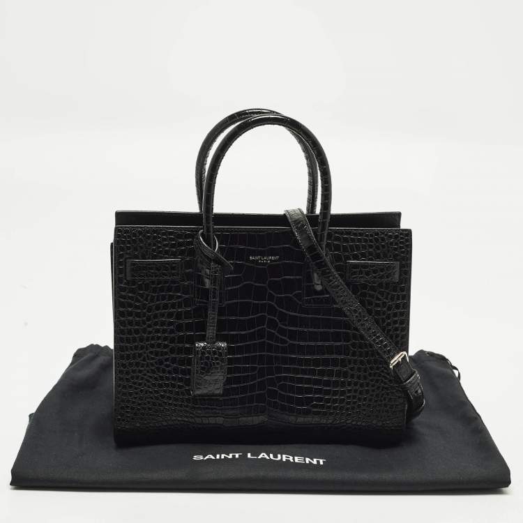 Pre Owned Saint Laurent Classic Sac De Jour Baby Black Croc Embossed Leather Tote
