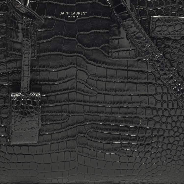 Pre Owned Saint Laurent Classic Sac De Jour Baby Black Croc Embossed Leather Tote
