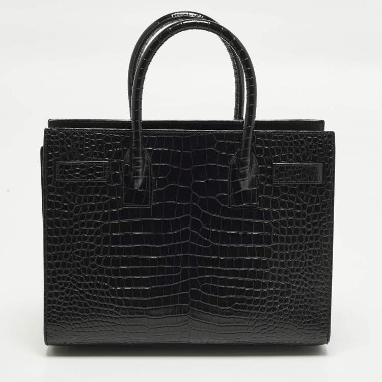 Pre Owned Saint Laurent Classic Sac De Jour Baby Black Croc Embossed Leather Tote