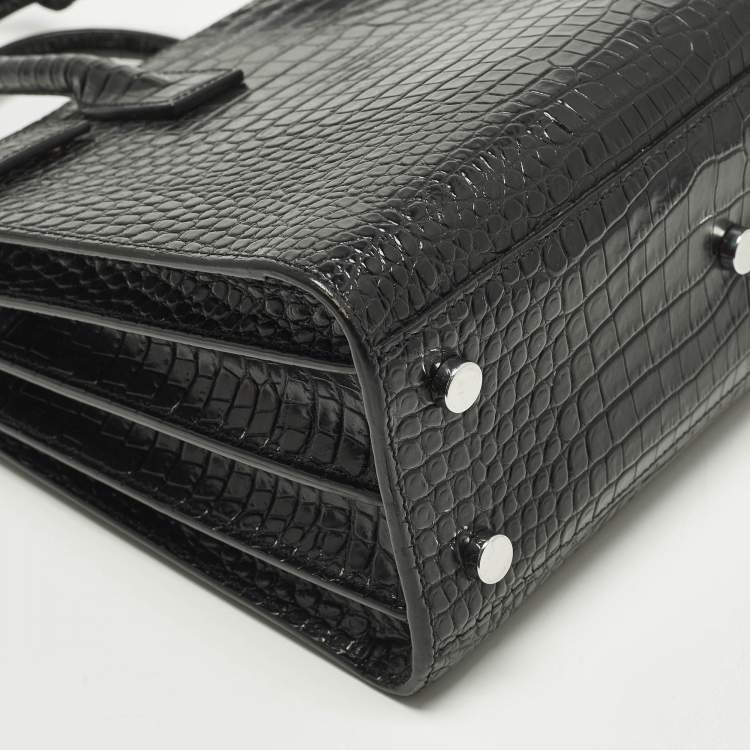 Pre Owned Saint Laurent Classic Sac De Jour Baby Black Croc Embossed Leather Tote