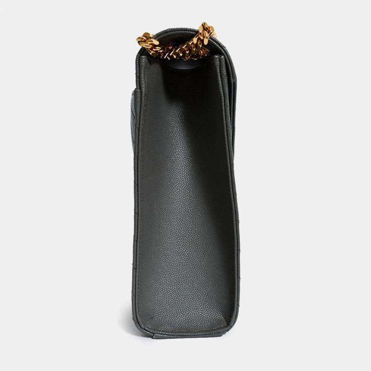 Pre Owned Saint Laurent Grey Chevron Leather Envelope Large Chain Shoulder Bag