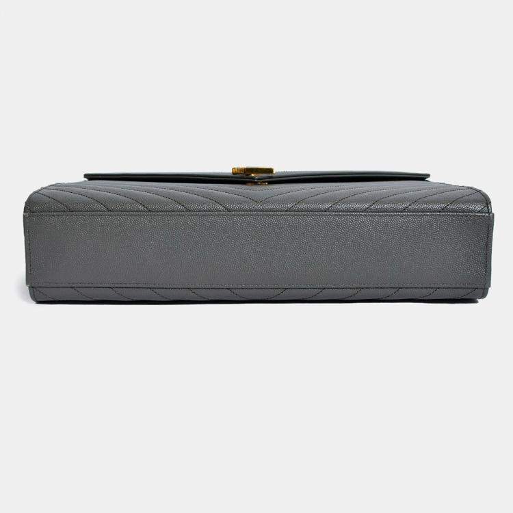 Pre Owned Saint Laurent Grey Chevron Leather Envelope Large Chain Shoulder Bag