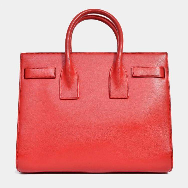 Pre Owned Saint Laurent Red Leather Small Sac De Jour with Strap