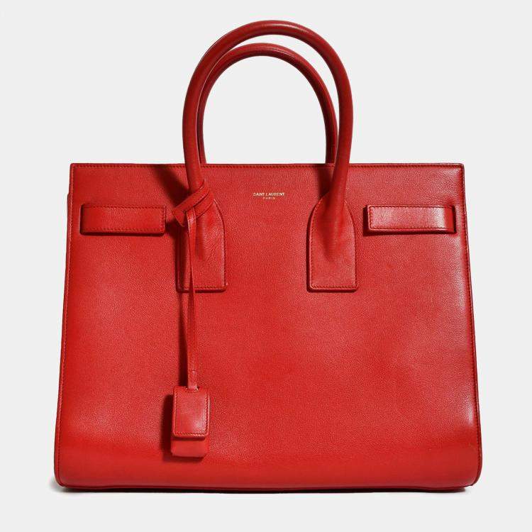 Pre Owned Saint Laurent Red Leather Small Sac De Jour with Strap