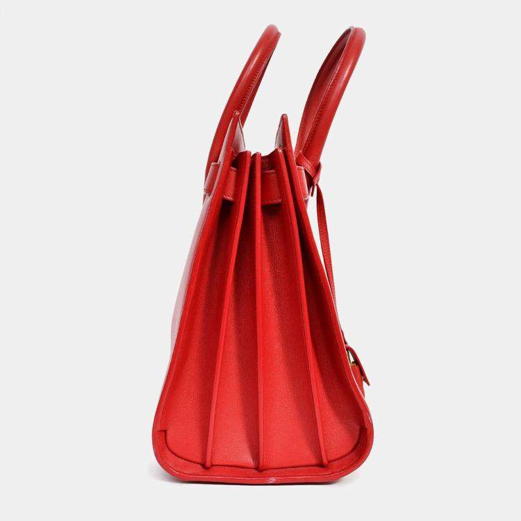 Pre Owned Saint Laurent Red Leather Small Sac De Jour with Strap