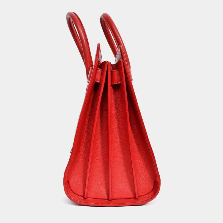 Pre Owned Saint Laurent Red Leather Small Sac De Jour with Strap