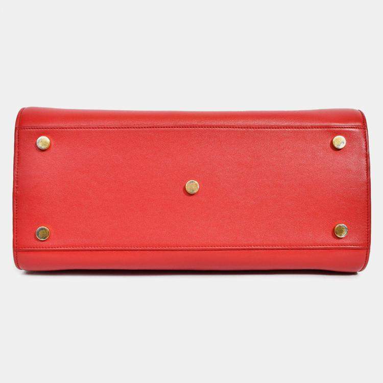 Pre Owned Saint Laurent Red Leather Small Sac De Jour with Strap