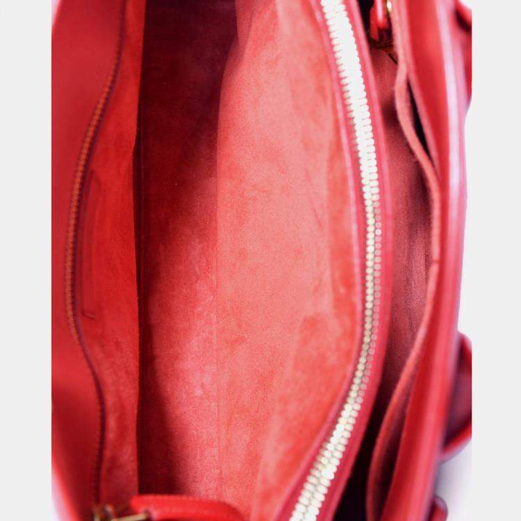 Pre Owned Saint Laurent Red Leather Small Sac De Jour with Strap