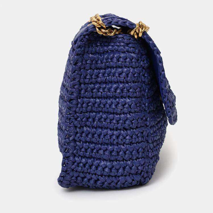 Pre Owned Saint Laurent Blue Raffia Niki Medium Shoulder Bag