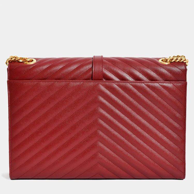 Pre Owned Saint Laurent Burgundy Chevron Leather Envelope Large Chain Shoulder Bag