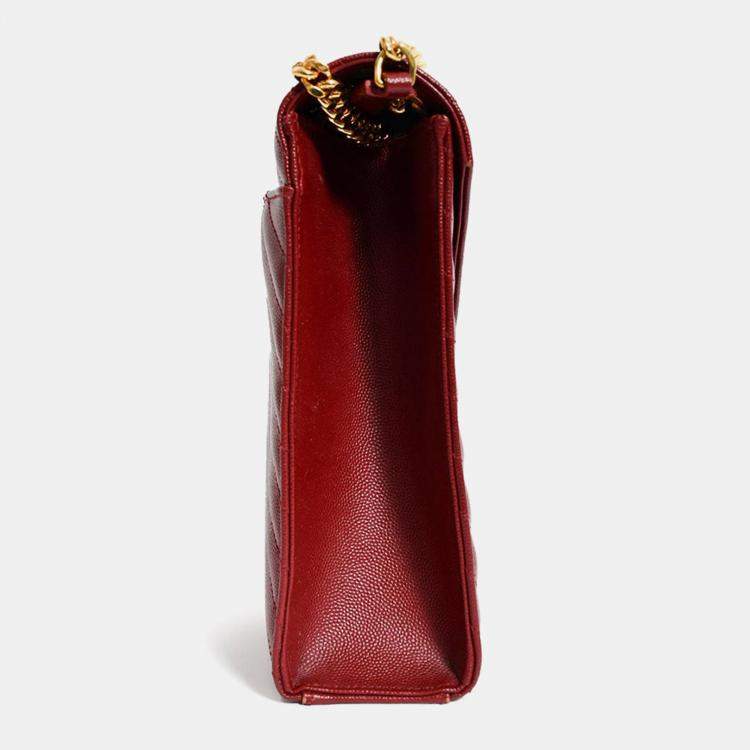 Pre Owned Saint Laurent Burgundy Chevron Leather Envelope Large Chain Shoulder Bag