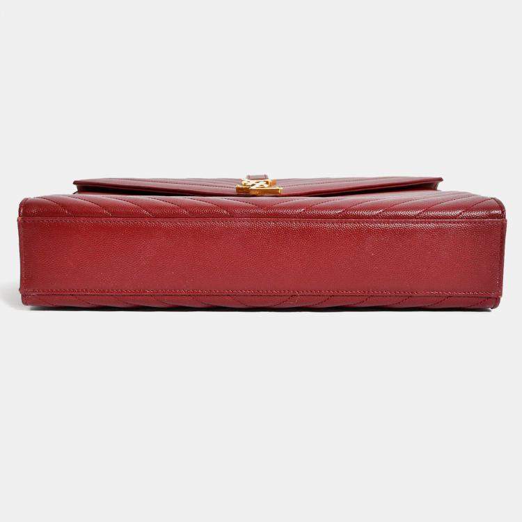 Pre Owned Saint Laurent Burgundy Chevron Leather Envelope Large Chain Shoulder Bag