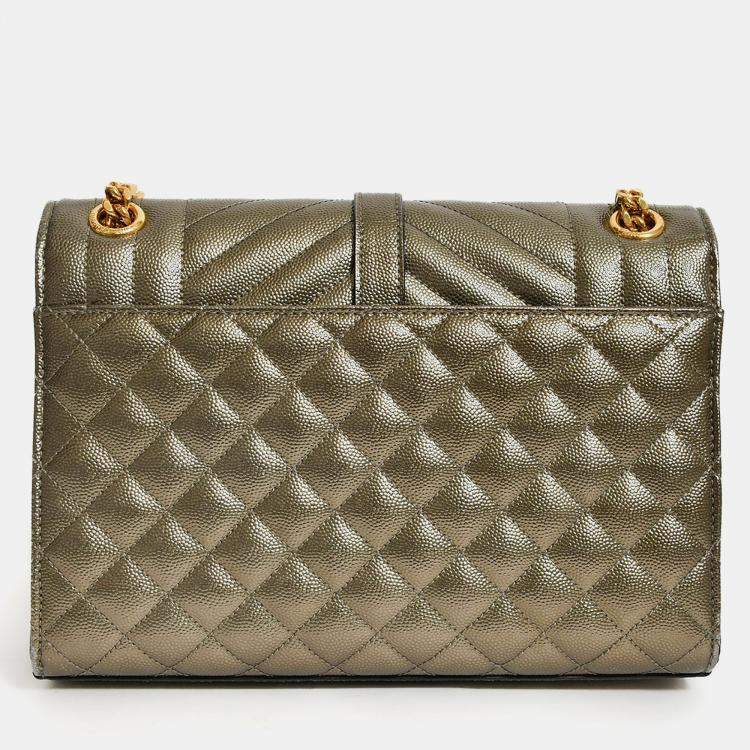 Pre Owned Saint Laurent Gunmetal Tri-Quilted Leather Envelope Chain Shoulder Bag