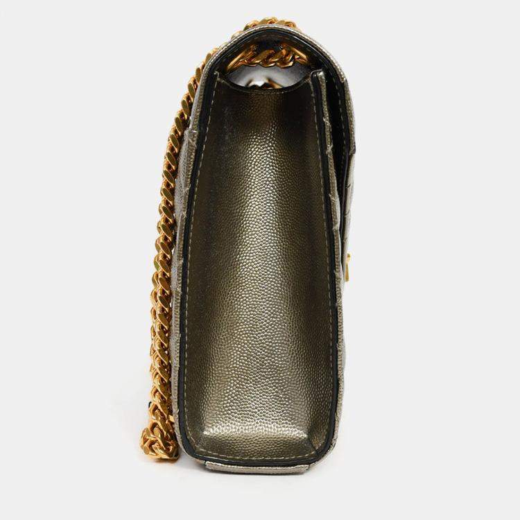 Pre Owned Saint Laurent Gunmetal Tri-Quilted Leather Envelope Chain Shoulder Bag