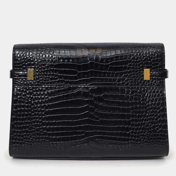 Pre Owned Saint Laurent Black Croc Embossed Manhattan Shoulder Bag