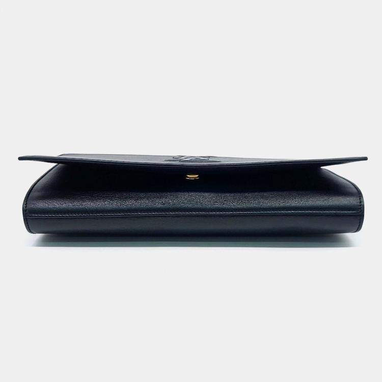 Pre Owned Saint Laurent Paris Black Leather  Clutch (361120)
