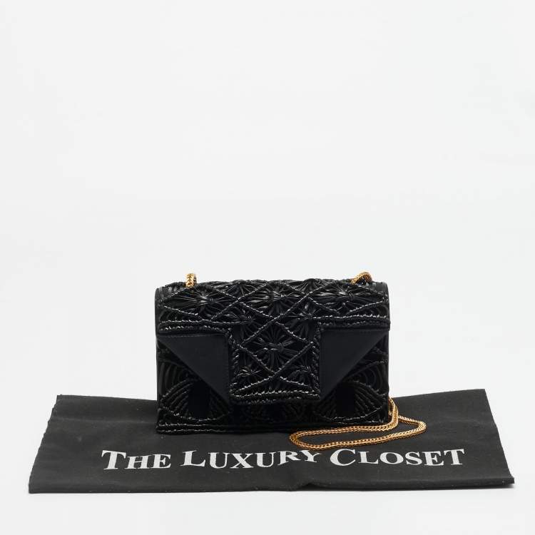 Pre Owned Saint Laurent Betty Flap Black Woven Leather Shoulder Bag