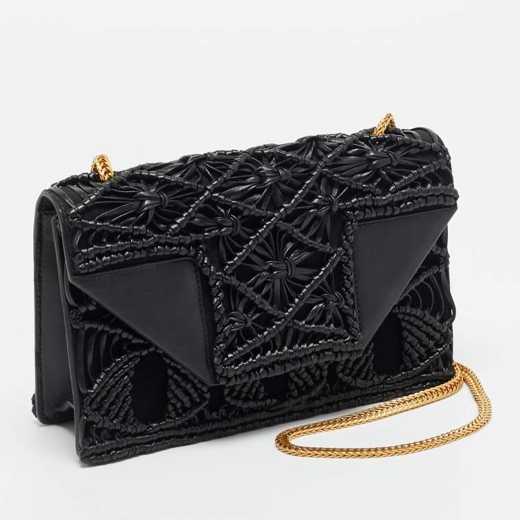 Pre Owned Saint Laurent Betty Flap Black Woven Leather Shoulder Bag
