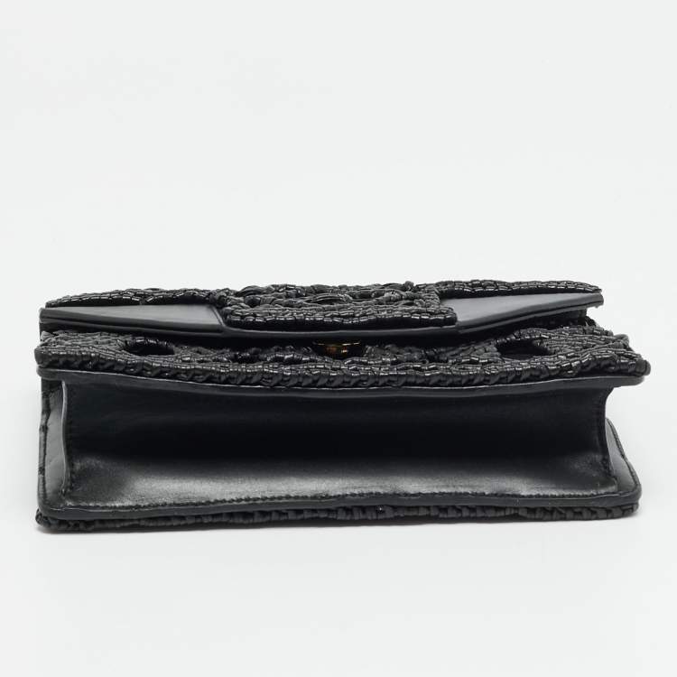 Pre Owned Saint Laurent Betty Flap Black Woven Leather Shoulder Bag