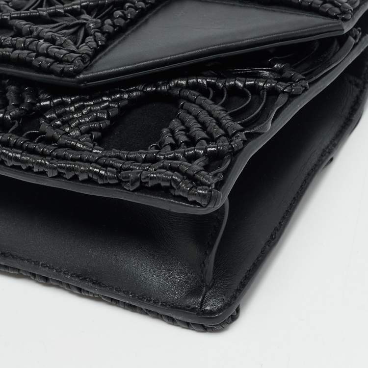 Pre Owned Saint Laurent Betty Flap Black Woven Leather Shoulder Bag