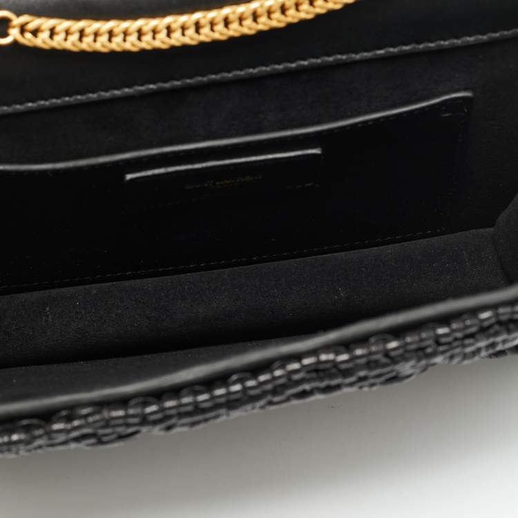 Pre Owned Saint Laurent Betty Flap Black Woven Leather Shoulder Bag