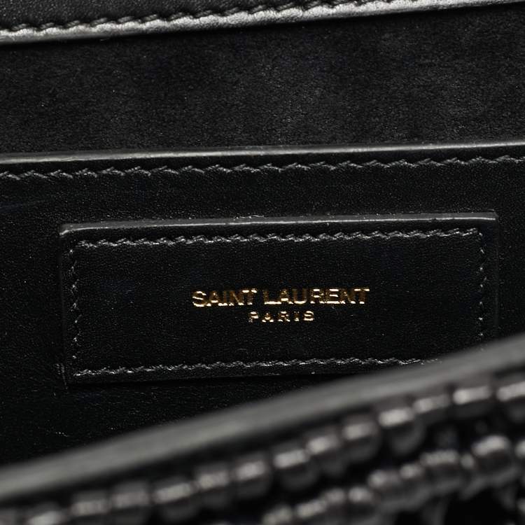 Pre Owned Saint Laurent Betty Flap Black Woven Leather Shoulder Bag