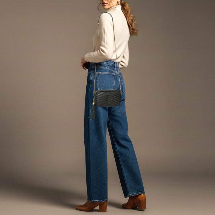 Pre Owned Saint Laurent Lou Green Quilted Leather Camera Crossbody Bag