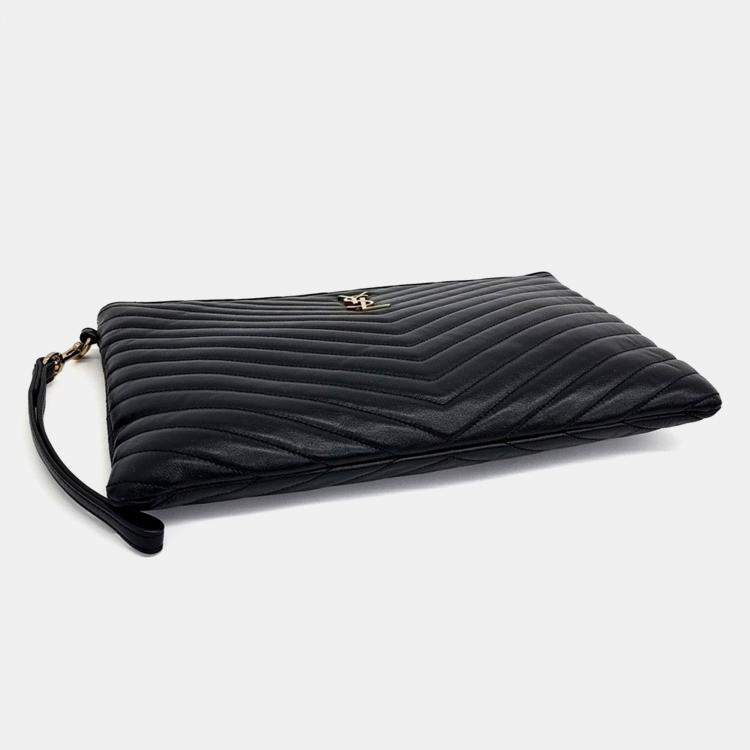 Pre Owned Saint Laurent Paris Black Monogram Clutch New Medium (559193)