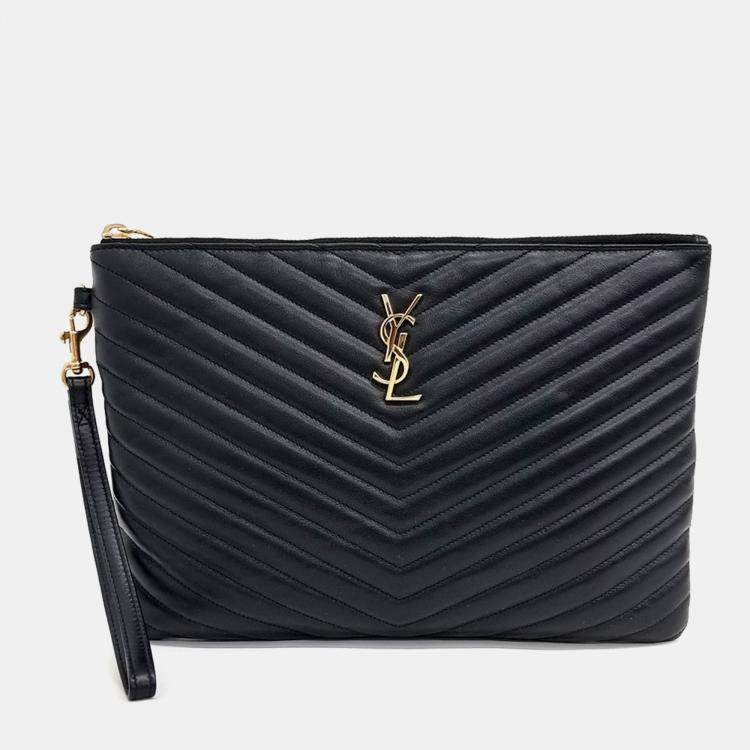 Pre Owned Saint Laurent Paris Black Monogram Clutch New Medium (559193)