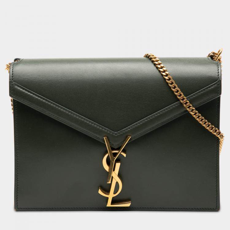 Pre Owned Saint Laurent Paris Green Smooth Calfskin Monogram Cassandra Clasp Bag
