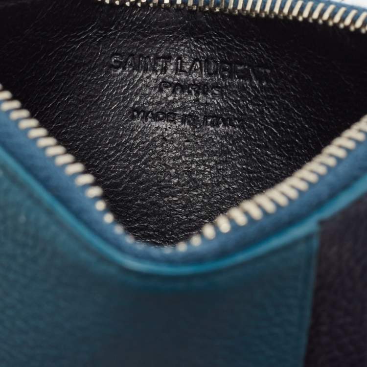 Pre Owned Saint Laurent Fragments Zip Dark Teal Blue/Navy Leather Card Case