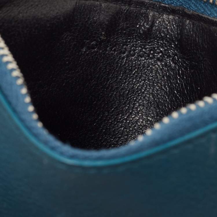 Pre Owned Saint Laurent Fragments Zip Dark Teal Blue/Navy Leather Card Case