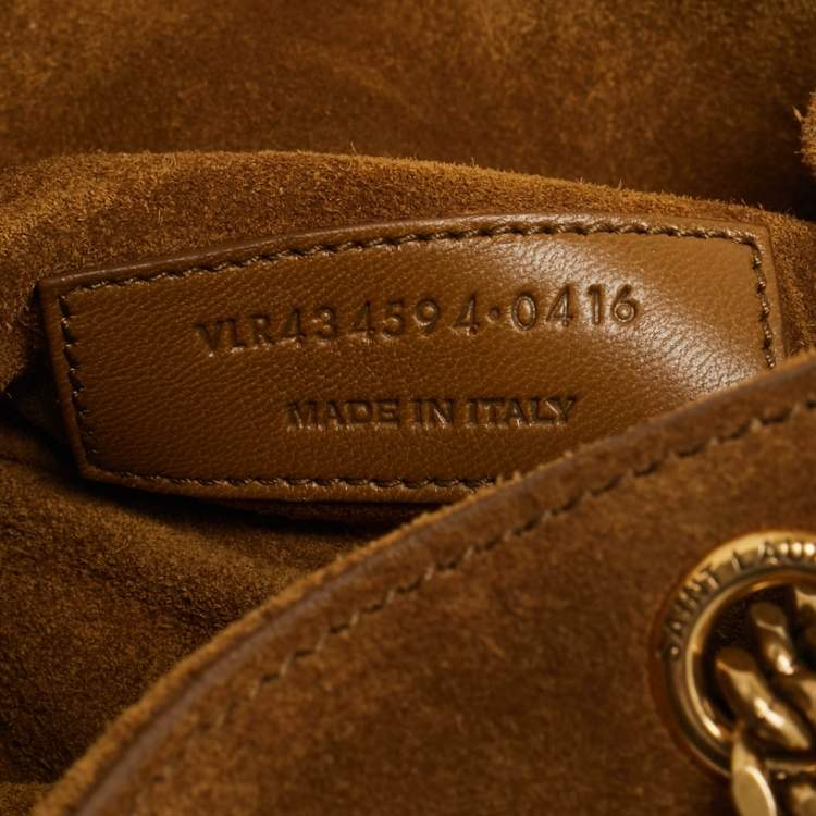 Pre Owned Saint Laurent Emmanuelle Fringe Chain Brown Suede Bucket Bag