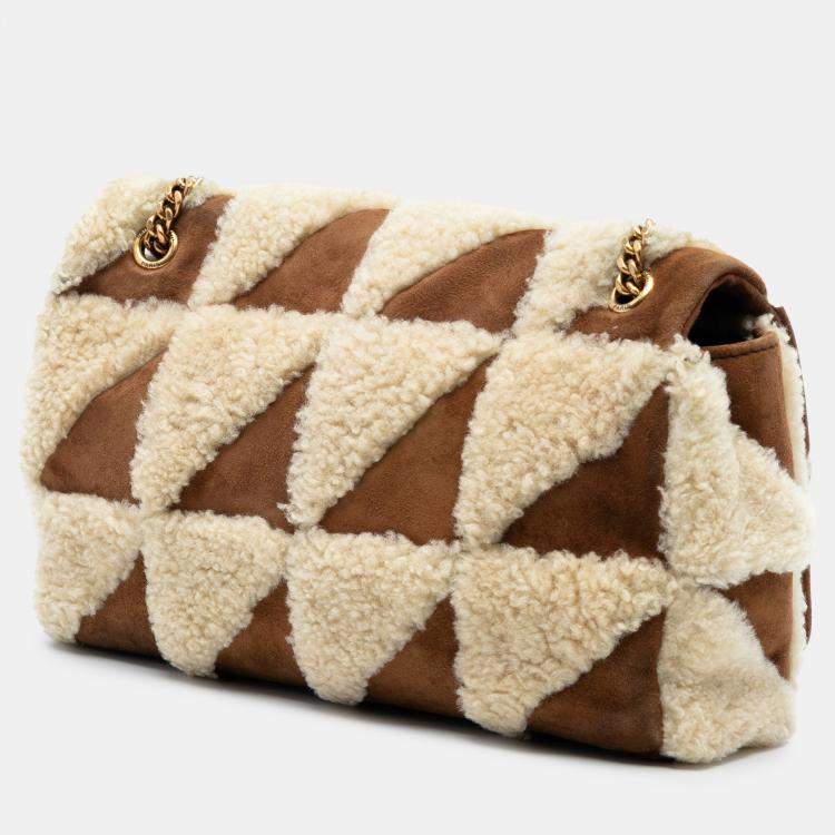 Pre Owned Saint Laurent Paris Brown Medium Suede and Shearling Patchwork Jamie Shoulder Bag