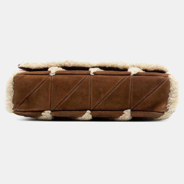 Pre Owned Saint Laurent Paris Brown Medium Suede and Shearling Patchwork Jamie Shoulder Bag