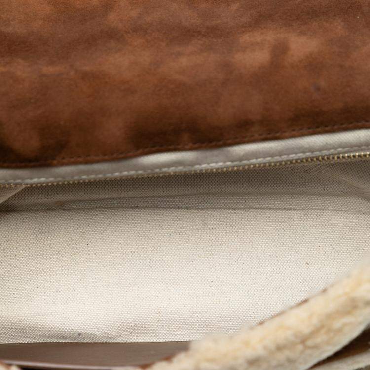 Pre Owned Saint Laurent Paris Brown Medium Suede and Shearling Patchwork Jamie Shoulder Bag