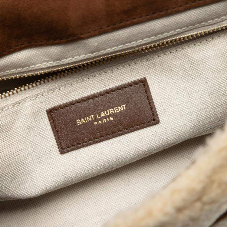 Pre Owned Saint Laurent Paris Brown Medium Suede and Shearling Patchwork Jamie Shoulder Bag