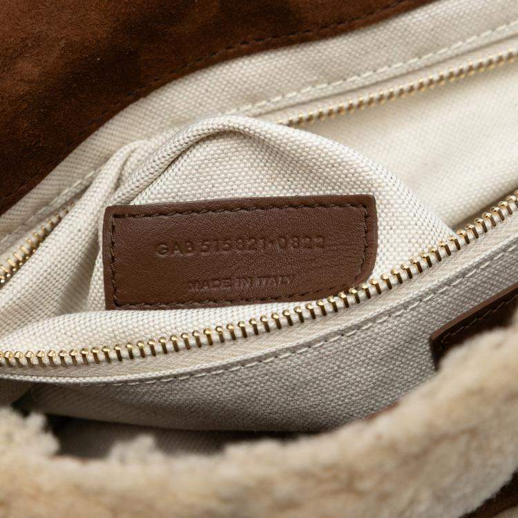 Pre Owned Saint Laurent Paris Brown Medium Suede and Shearling Patchwork Jamie Shoulder Bag