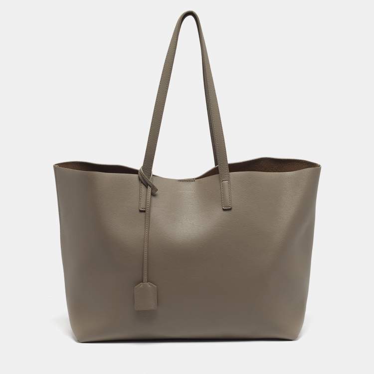 Pre Owned Saint Laurent East West Shopping Beige Leather Tote