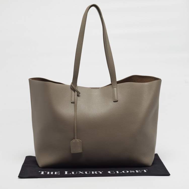 Pre Owned Saint Laurent East West Shopping Beige Leather Tote