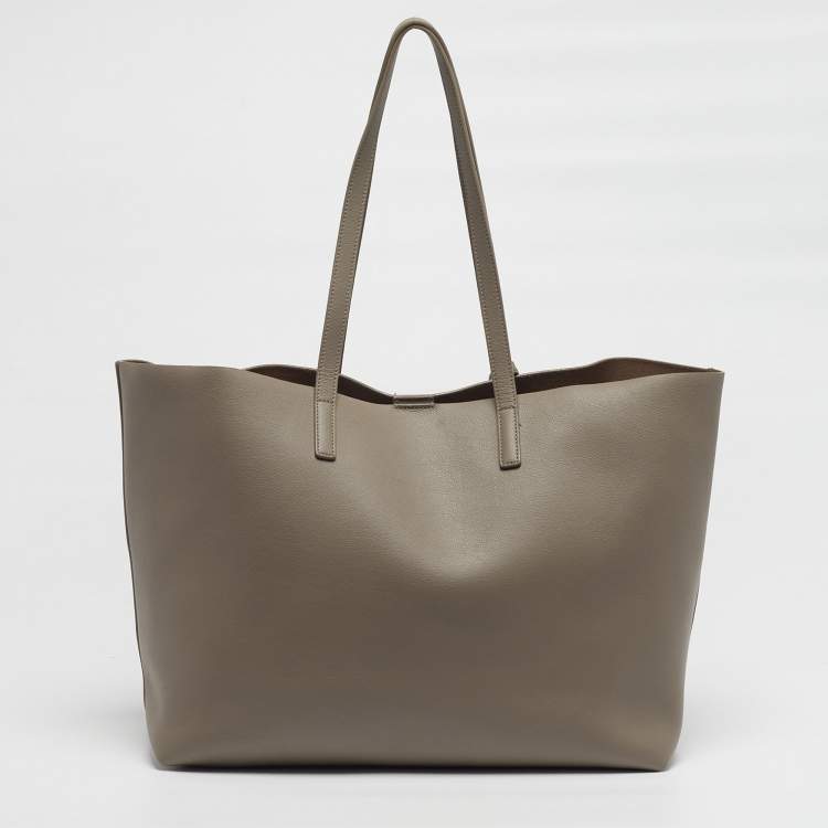Pre Owned Saint Laurent East West Shopping Beige Leather Tote