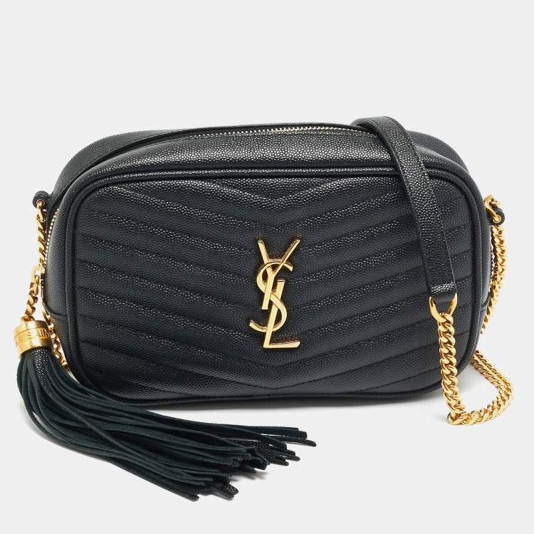 Pre Owned Saint Laurent Lou Mini Black Matelassé Leather Crossbody Bag