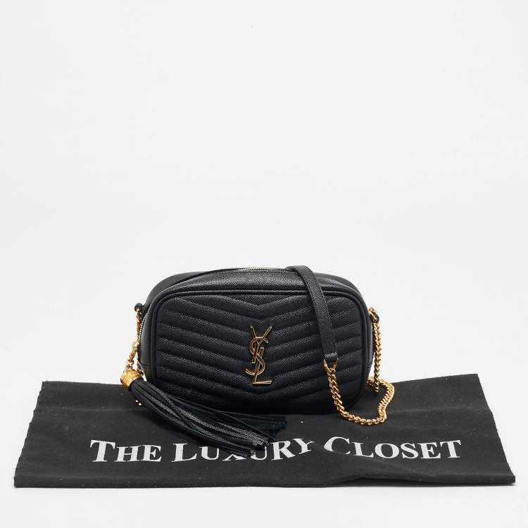Pre Owned Saint Laurent Lou Mini Black Matelassé Leather Crossbody Bag