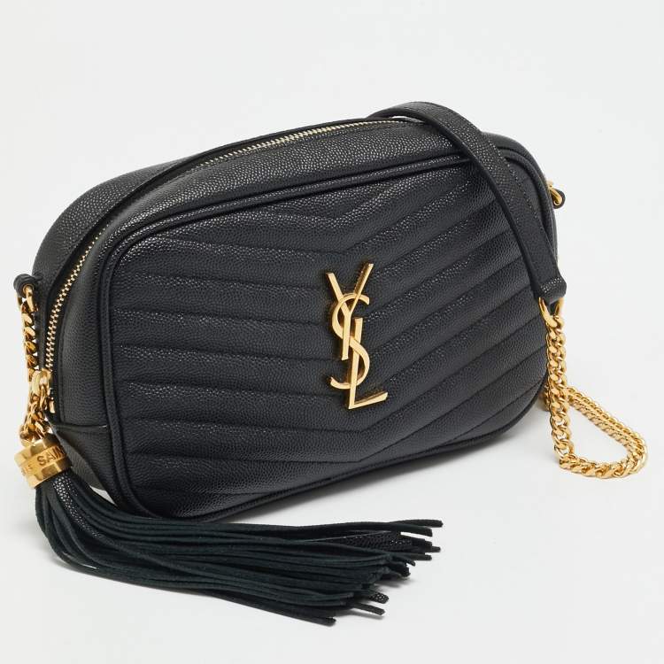 Pre Owned Saint Laurent Lou Mini Black Matelassé Leather Crossbody Bag