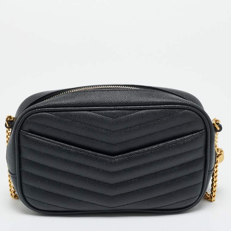 Pre Owned Saint Laurent Lou Mini Black Matelassé Leather Crossbody Bag