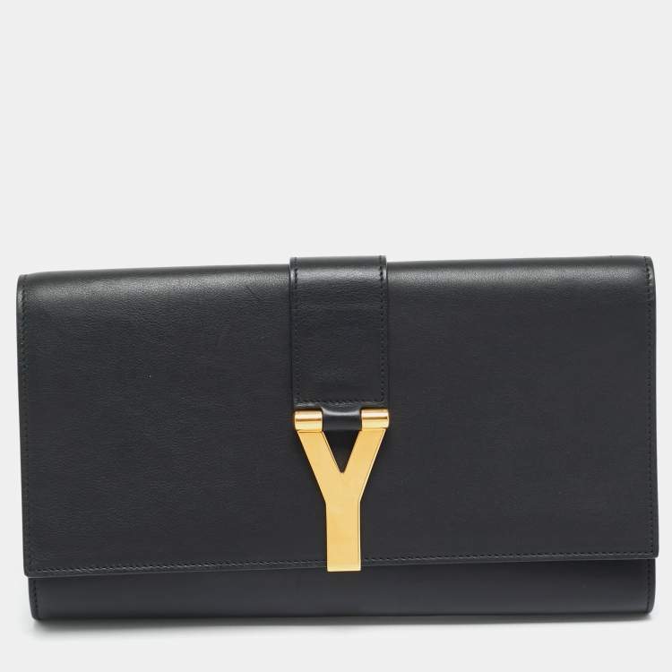 Pre Owned Saint Laurent Y-Ligne Black Leather Clutch