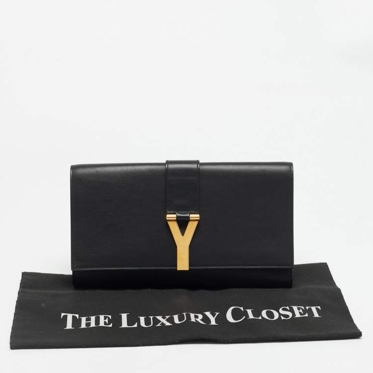 Pre Owned Saint Laurent Y-Ligne Black Leather Clutch