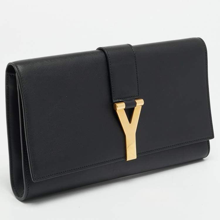 Pre Owned Saint Laurent Y-Ligne Black Leather Clutch