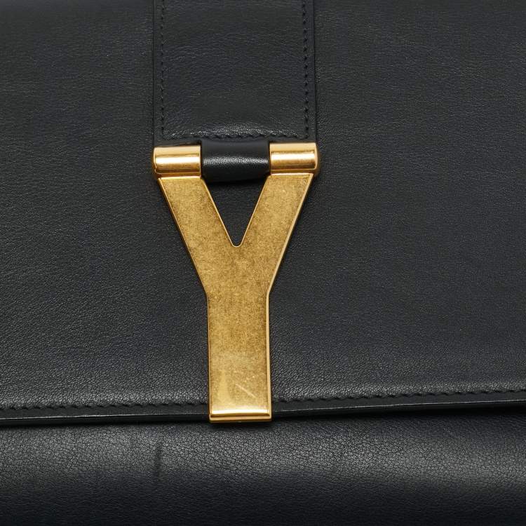 Pre Owned Saint Laurent Y-Ligne Black Leather Clutch