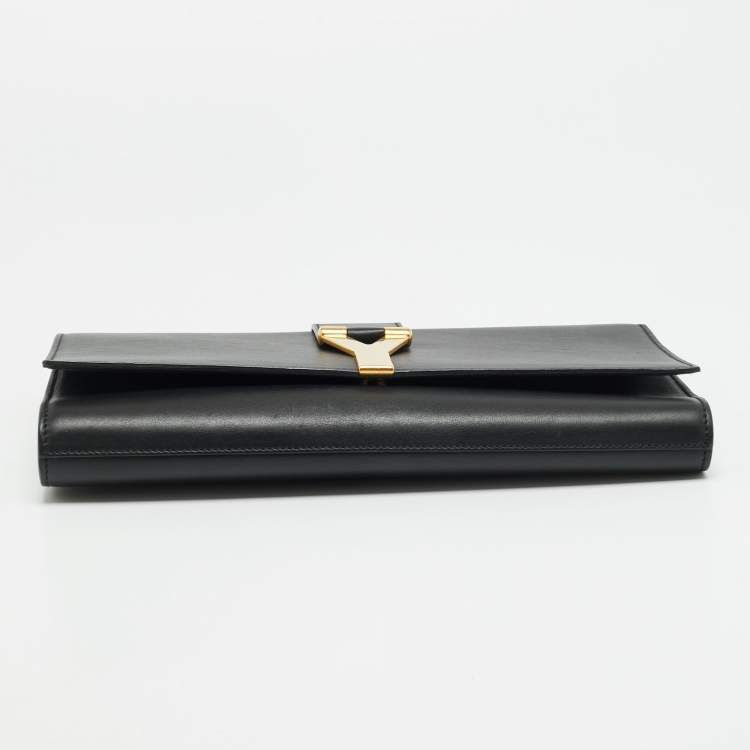 Pre Owned Saint Laurent Y-Ligne Black Leather Clutch